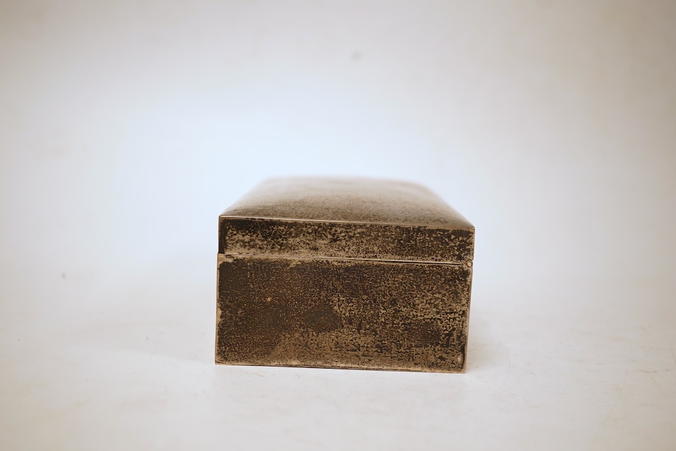 A George V rectangular plain silver cigarette box, Walker & Hall, Sheffield, 1929, 17.9cm.